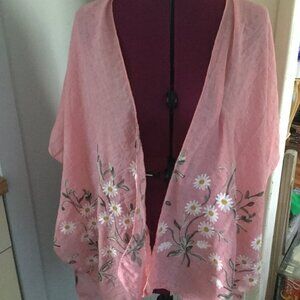 Open front embroidered Kimono style top beautiful multi size pinkish color